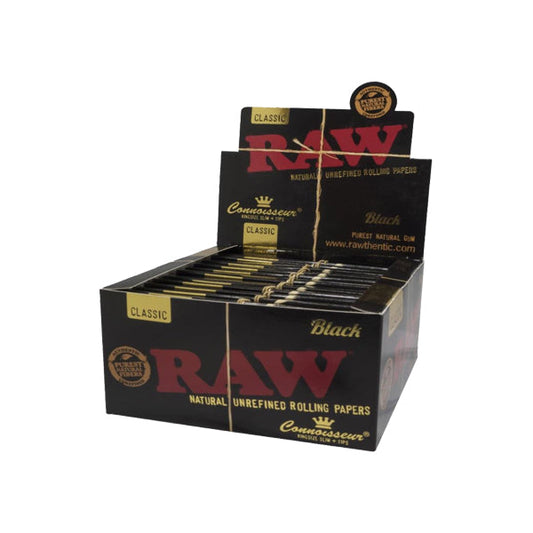 24 Raw Black Classic King Size Slim Connoisseur Rolling Papers + Tips | Raw | Hall of Vape |  | Smoking Products