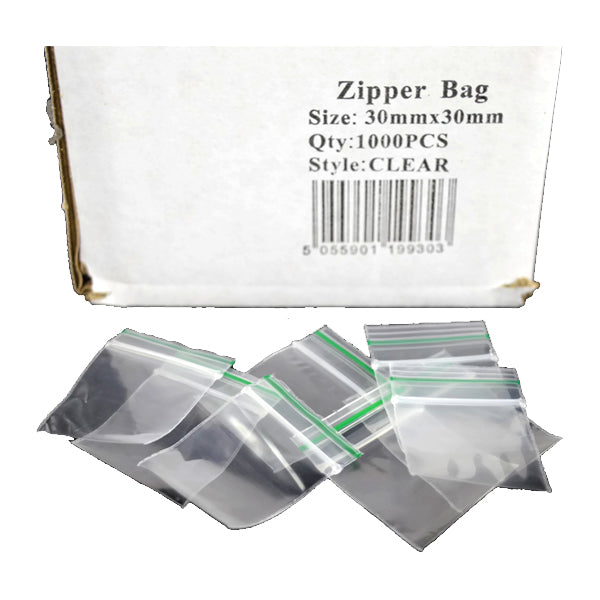 Zipper Branded 30mm x 30mm Clear Bags | Zipper | Hall of Vape |  | Smoking Products