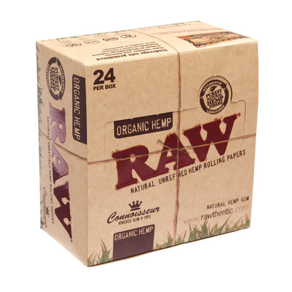 24 Raw Organic Hemp King Size Slim Papers + Tips (Connoisseur) | Raw | Hall of Vape |  | Smoking Products