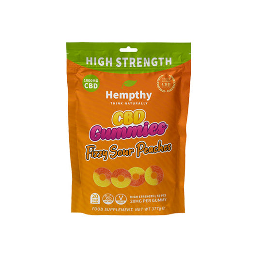 Hempthy 1000mg CBD Fizzy Sour Peach Rings Gummies - 50 Pieces | Hempthy | Hall of Vape |  | CBD Products