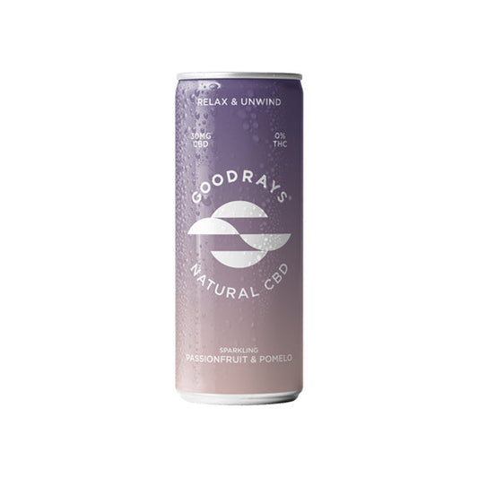 12 x Goodrays 30mg CBD Passionfruit & Pomelo Seltzer 250ml | Goodrays | Hall of Vape |  | CBD Products