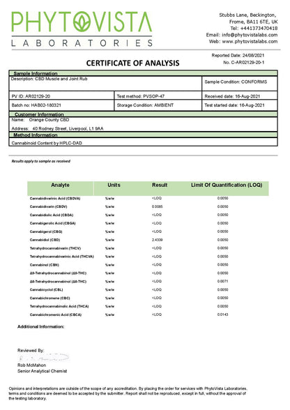 Orange County CBD 1000mg CBD Muscle And Joint Balm - 50ml | Orange County | Hall of Vape |  | CBD Products