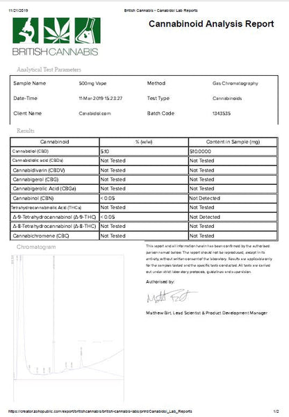 CBD by British Cannabis 500mg CBD Vape E-liquid 10ml | CBD By British Cannabis | Hall of Vape |  | CBD Products