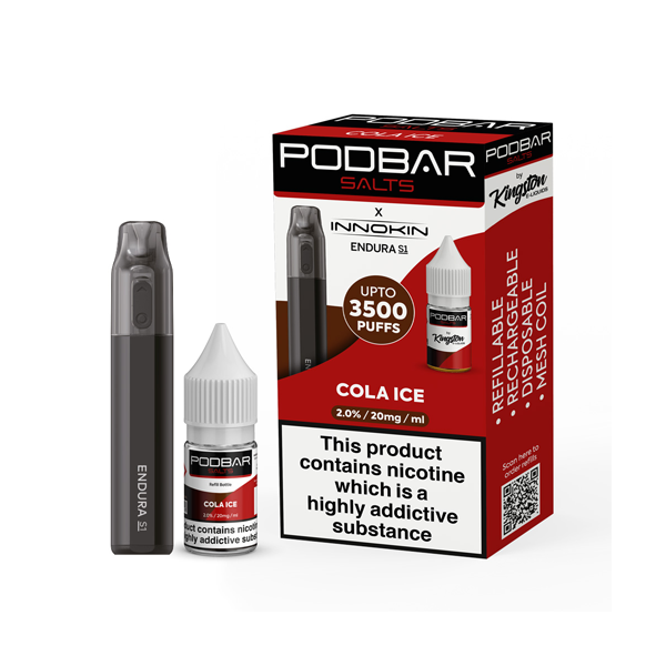 20mg Podbar Salts by Kingston x Innokin Endura S1 Disposable Vape Kit 3500 Puffs | Podbar X Innokin | Hall of Vape |  | Vaping Products