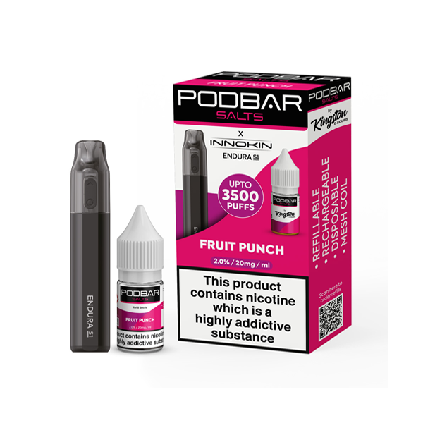 10mg Podbar Salts by Kingston x Innokin Endura S1 Disposable Vape Kit 3500 Puffs | Podbar X Innokin | Hall of Vape |  | Vaping Products