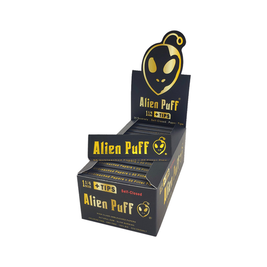 50 Alien Puff Black & Gold 1 1/4 Size Unbleached Brown Papers + Tips ( HP101 ) | Alien Puff | Hall of Vape |  | Smoking Products