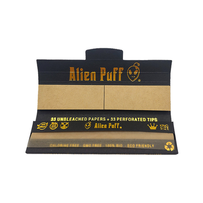 33 Alien Puff Black & Gold King Size Unbleached Brown Rolling Papers + Tips ( HP103 ) | Alien Puff | Hall of Vape |  | Smoking Products