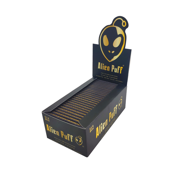 50 Alien Puff Black & Gold 1 1/4 Size Unbleached Brown Rolling Papers ( HP104 ) | Alien Puff | Hall of Vape |  | Smoking Products