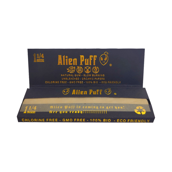 50 Alien Puff Black & Gold 1 1/4 Size Unbleached Brown Rolling Papers ( HP104 ) | Alien Puff | Hall of Vape |  | Smoking Products