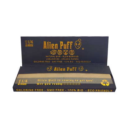 50 Alien Puff Black & Gold 1 1/4 Size Unbleached Brown Rolling Papers ( HP104 ) | Alien Puff | Hall of Vape |  | Smoking Products