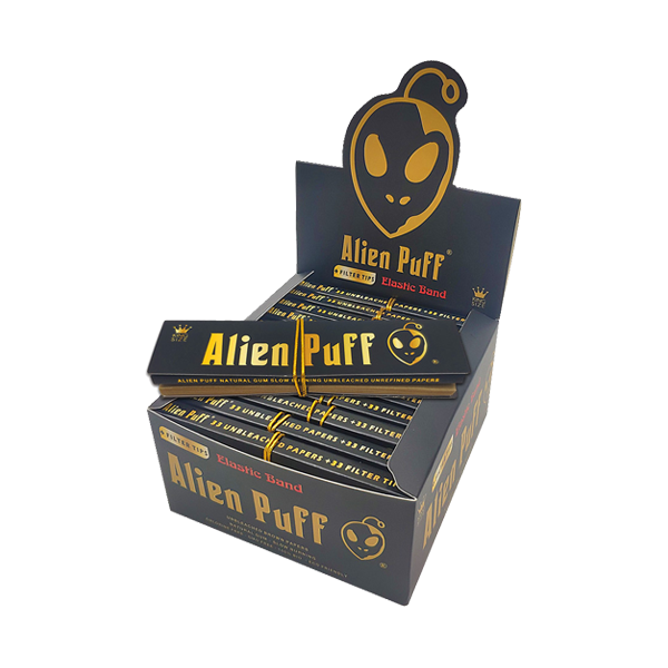 33 Alien Puff Black & Gold King Size Elastic Band Unbleached Papers + Filter Tips ( HP184 ) | Alien Puff | Hall of Vape |  | Smoking Products