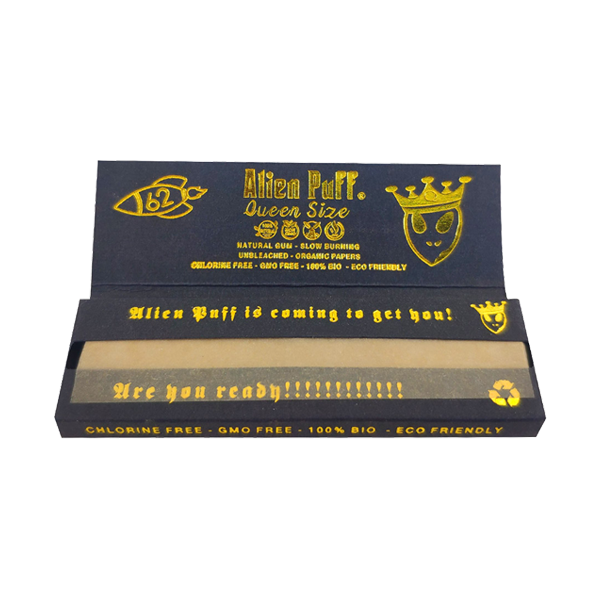 62 Alien Puff Black & Gold Queen Size Unbleached Brown Rolling Papers ( HP124 ) | Alien Puff | Hall of Vape |  | Smoking Products