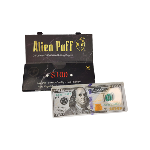 24 Alien Puff Black & Gold King Size $100 Note Rolling Papers ( HP176AP ) | Alien Puff | Hall of Vape |  | Smoking Products