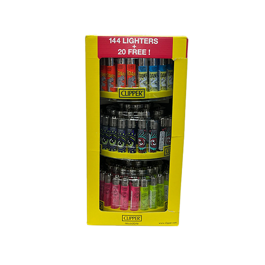 Clipper CP11 3 Tier Carousel CDU 144 + 20 Mixed Design Lighters - CL3H145UKH | Clipper | Hall of Vape |  | Smoking Products