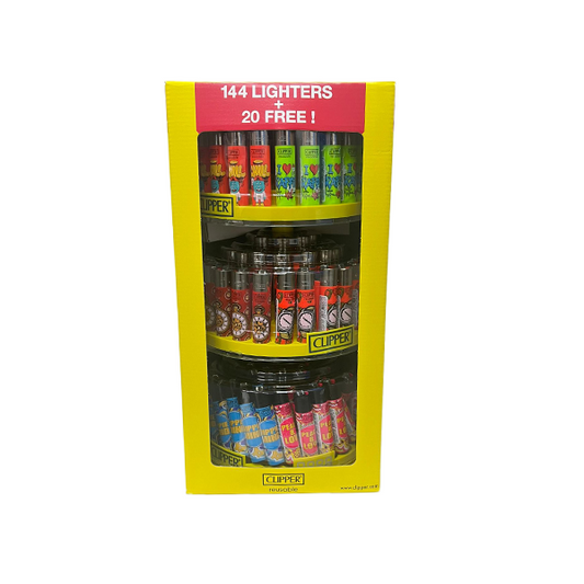 Clipper CP11 3 Tier Carousel CDU 144 + 20 Mixed Design Lighters - CL3H148UKH | Clipper | Hall of Vape |  | Smoking Products