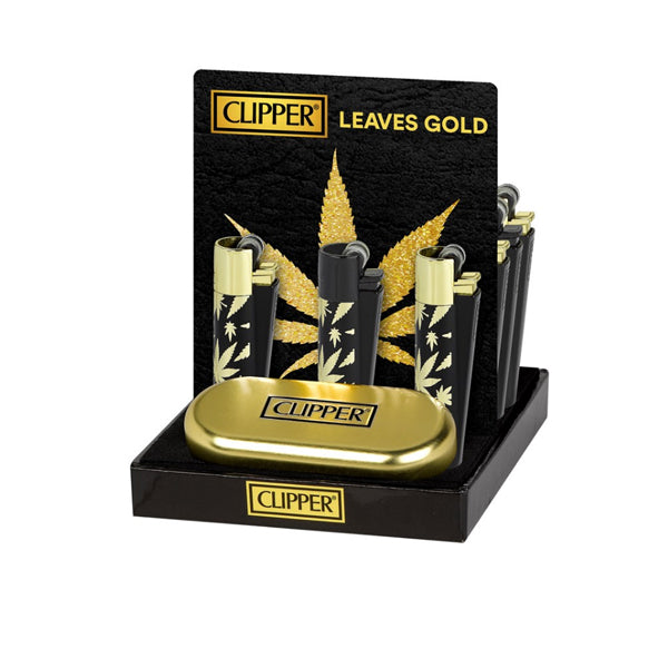 12 Clipper Metal Flint Gold Leaves Lighters - Limited Edition | Clipper | Hall of Vape |  | Smoking Products