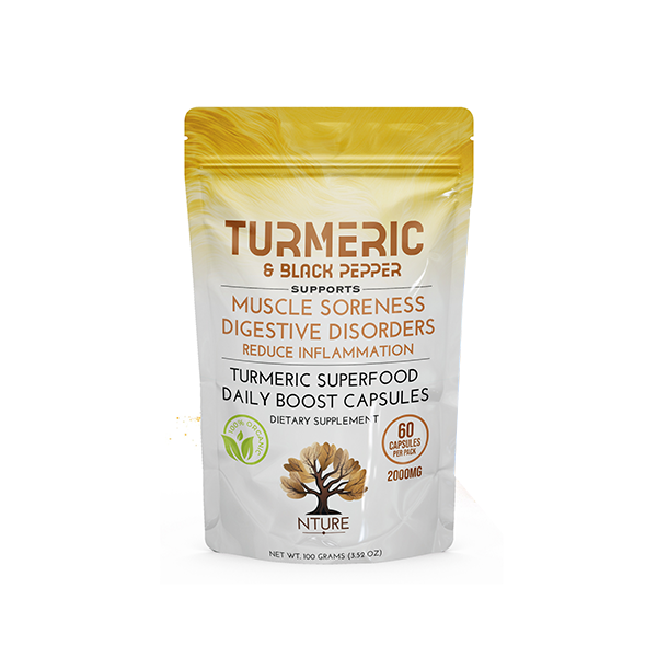 NTURE 2000mg Turmeric & Black Pepper Capsules - 60 Caps | Nture | Hall of Vape |  | Nootropics & Supplements