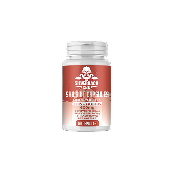 Silverback CBD 600mg Cordyceps + Fenugreek Infused Shilajit Capsules - 60 Caps | Silverback CBD | Hall of Vape |  | Nootropics & Supplements