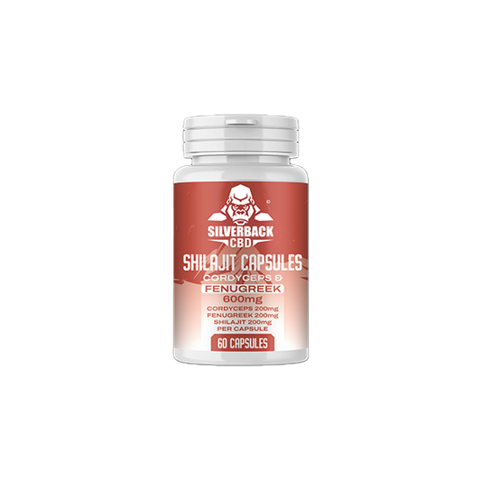 Silverback CBD 600mg Cordyceps + Fenugreek Infused Shilajit Capsules - 60 Caps | Silverback CBD | Hall of Vape |  | Nootropics & Supplements