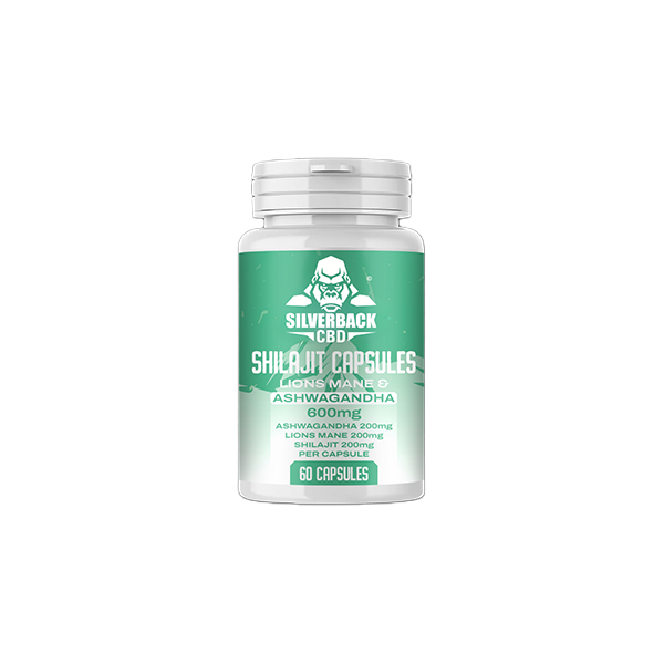 Silverback CBD 600mg Ashwagandha & Lion's Mane Infused Shilajit Capsules - 60 Caps | Silverback CBD | Hall of Vape |  | Nootropics & Supplements