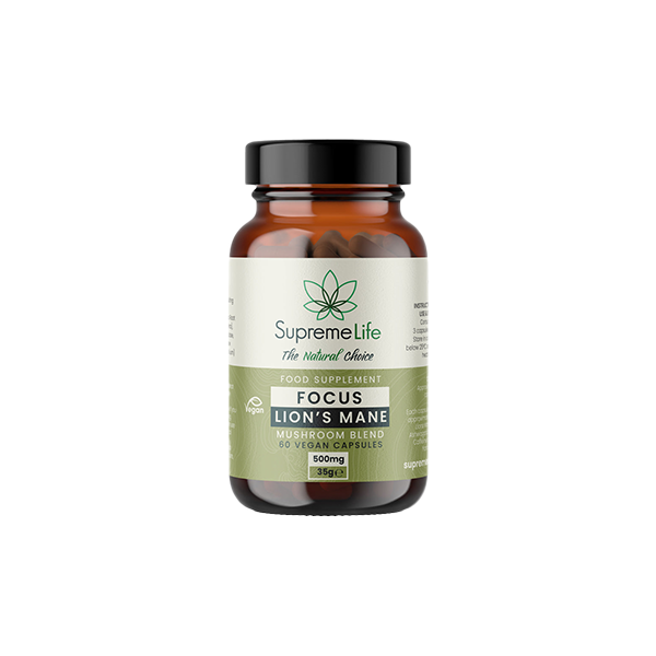 Supreme Life 500mg Focus Lions Mane Vegan Capsules  - 60 Capsules | Supreme CBD | Hall of Vape |  | Nootropics & Supplements