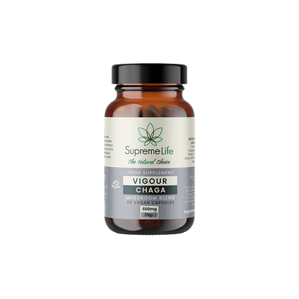 Supreme Life 500mg Vigour Chaga Vegan Capsules  - 60 Capsules | Supreme CBD | Hall of Vape |  | Nootropics & Supplements