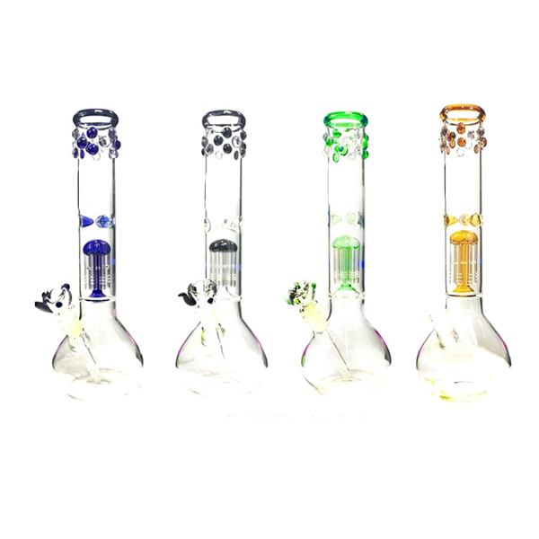 3 x 14" Leaf Print bubble Percolator Glass Bong - GWP-1199(GS0905) | Unbranded | Hall of Vape |  | Smoking Products