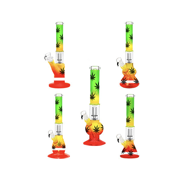 16" Rasta Leaf Percolator Glass Bong Mix Designs GB-79 | Unbranded | Hall of Vape |  | Smoking Products