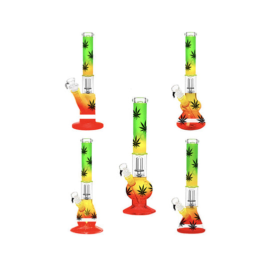 16" Rasta Leaf Percolator Glass Bong Mix Designs GB-79 | Unbranded | Hall of Vape |  | Smoking Products